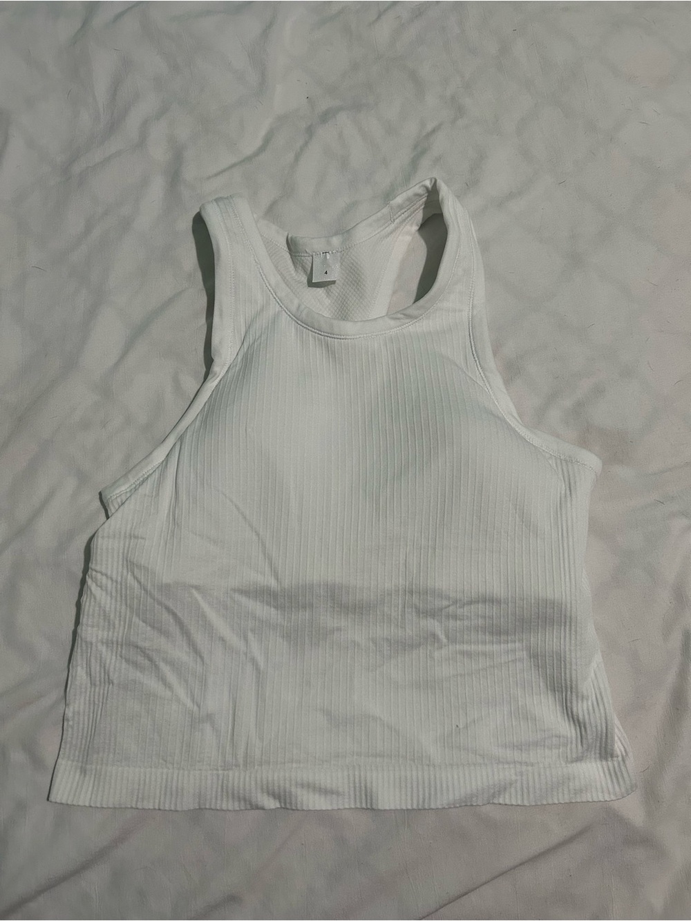 White Ribbed Racerback Crop Top - Unbranded